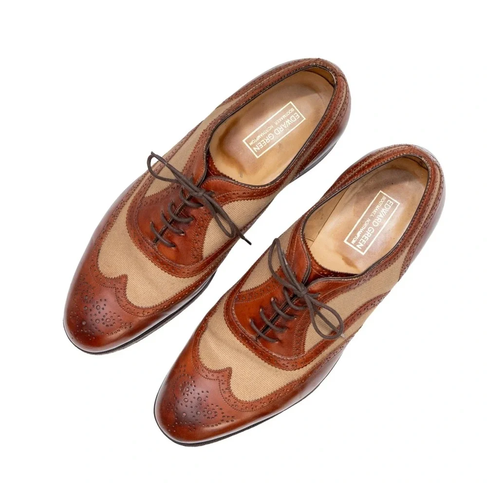 Edward Green Spectator Wingtip Oxford Shoes Brown Tan UK 8.5E US 9E EU 42